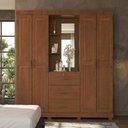 Ver imagem 1 de Guarda Roupa Casal com Espelho 4 Portas 3 Gavetas Madeira Maciça Selena F06 Castanho - Lyam Decor