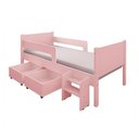 Ver imagem 2 de Cama Infantil Luna Plus com 2 Baús e Escada e Cômoda Londres 6 Gavetas para Quarto - Branco/Rosa