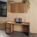 Ver imagem 1 de Mesa Escrivaninha 150cm e 2 Armários Aéreos 4 Portas F5 Cor:nogal com Preto