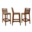 Ver imagem 2 de Kit 3 Banquetas Alta de Madeira para Bancada Valência Rattan Castanho Linho Bege Ccs