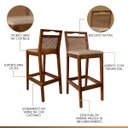 Ver imagem 4 de Kit 3 Banquetas Alta de Madeira para Bancada Valência Rattan Castanho Linho Bege Ccs