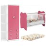 Guarda-Roupa Rp101 e Berço Simples Bb010 Branco Rosa com Colchão Djd Móveis - 1