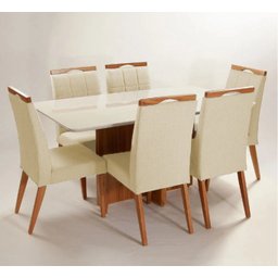 Mesa de jantar + 6 cadeiras Paris tampo Atenas 180 cm Bege - 1