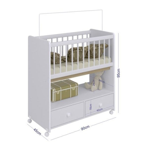 Mini Berço Moisés com Colchão e 2 Gavetas By511 Branco Completa