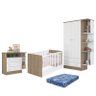Dormitório Doce Sonho 2 Portas, Cômoda 3 Gavetas, Berço Mini Cama Carvalho/Branco e Colchão - Qmovi - 1