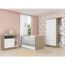 Ver imagem 2 de Dormitório Doce Sonho 2 Portas, Cômoda 3 Gavetas, Berço Mini Cama Carvalho/Branco e Colchão - Qmovi