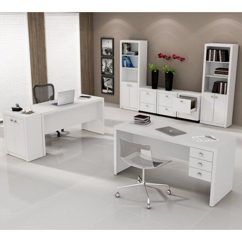 Conjunto Escritório Completo 8 Peças CJ22 Branco Tecno Mobili