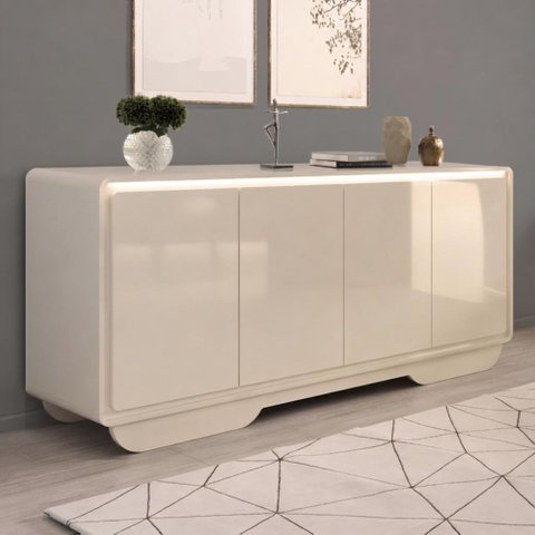 Buffet Aparador Sala de Jantar 4 Portas Arcus 180 cm Orgânico com LED - Off White