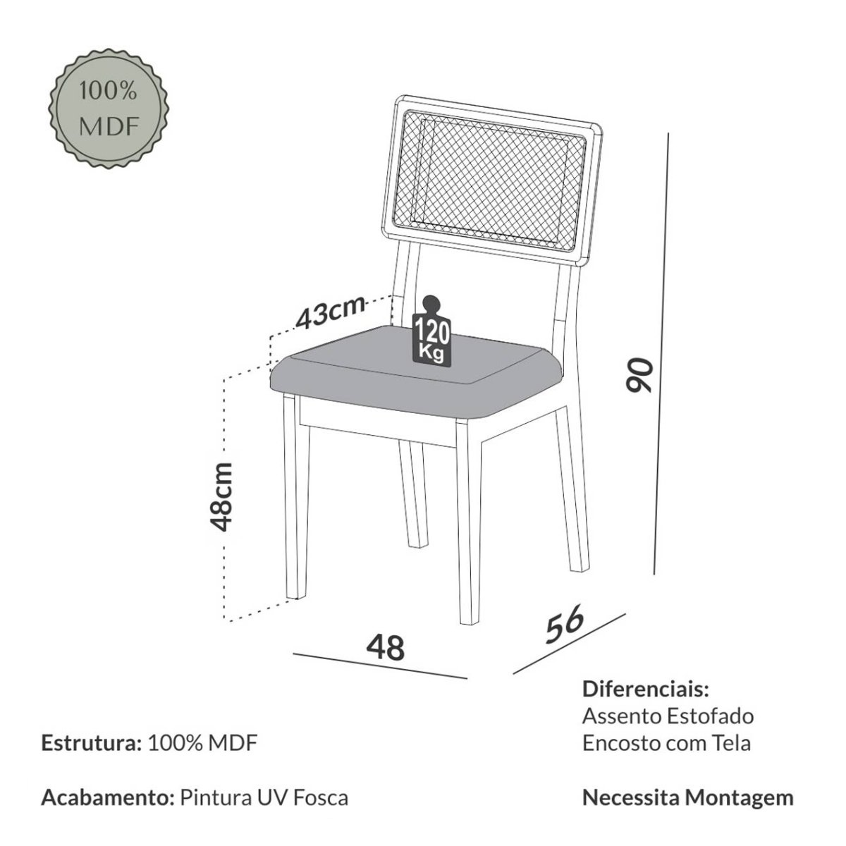 Conjunto Mesa de Jantar Redonda Base Ripado com 4 Cadeiras Estofada Encosto Tela Bege Dalla Costa - 8