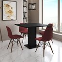 Ver imagem 1 de Mesa Jantar Londres Quadrada Preta 90cm 4 Cadeiras Eames Estofadas Vermelho Madeira