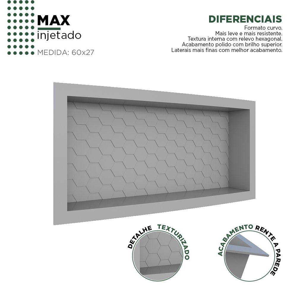 Nicho Para Banheiro em Plástico Injetado Max 60x27 Cinza - Cozimax - 2