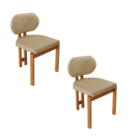 Conjunto com 2 Cadeiras Madeira Maciça Mavie Linho Bege