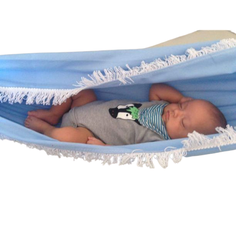 Rede berço bebê infantil brim até 30kg Montessoriana azul