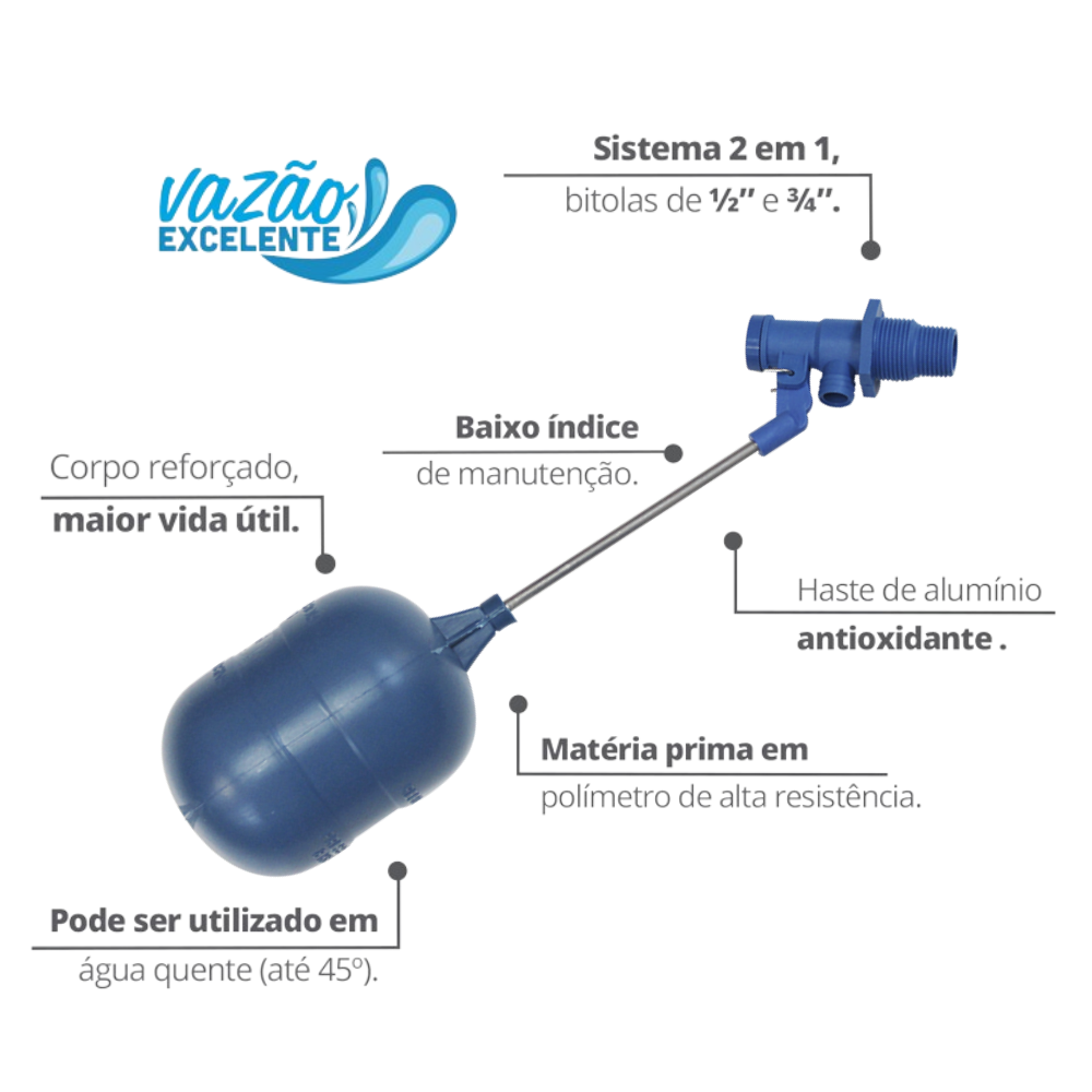 Torneira de Boia para Caixa D'água Bitola 1/2" - 3/4" Durín - 2