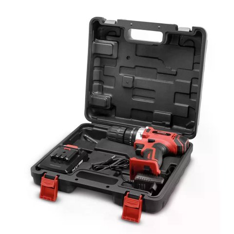 Parafusadeira e Furadeira À Bateria Mondial Power Tools 21v com Maleta Vermelho/preto Bivolt - Pf-