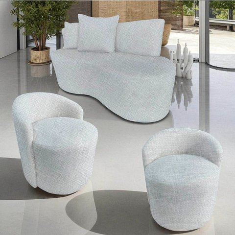 Kit Namoradeira + 2 Poltronas Yara Orgânica Linho Bege