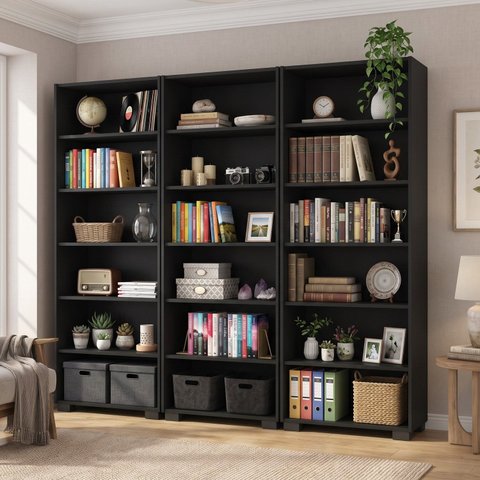Kit 3 Estantes Organizadoras para Livros 5 Prateleiras Preta Office 181 x 188cm