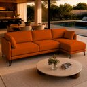 Ver imagem 3 de Sofá Sala de Estar Atena Chaise Direito Pés de Ferro 344cm 6 Lugares Bouclê Terracota M1 - Monari de