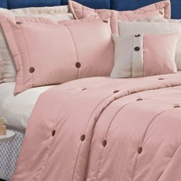 Cobre Leito para Cama Queen 7 Peças Coleção Botão Rose - 1