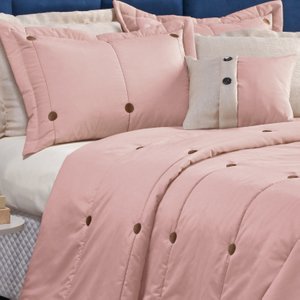 Cobre Leito para Cama Queen 7 Peças Coleção Botão Rose
