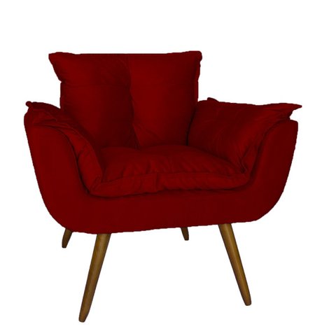 Poltrona Decorativa Estofada Para Consultório Opala Suede Vermelho - LM DECOR