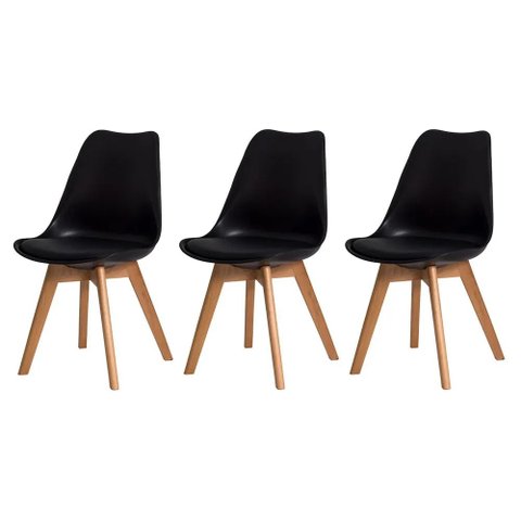 Kit 3 Cadeiras para Mesa de Jantar Sala Cozinha Saarinen Design Leda Eiffel Base Madeira Preto