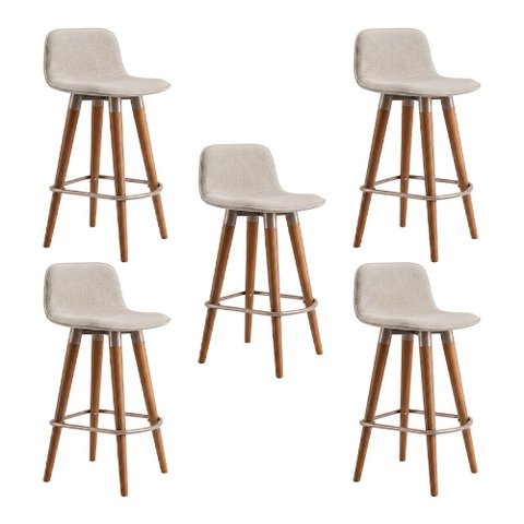 Kit 5 Banquetas Linea Baixa Luxo Aço Champagne Assento Linho Cozinha Ilha Moderna - Champagne/Palha