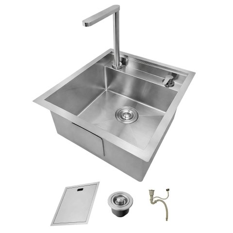Cuba Cozinha 45x52 Hide Invisível com Misturador Monocomando Completa Inox Escovado Prata Brinovar
