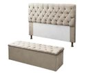 Ver imagem 1 de Kit Cabeceira e Calçadeira Baú Mirage Solteiro 90cm Renascer Decor:Bege