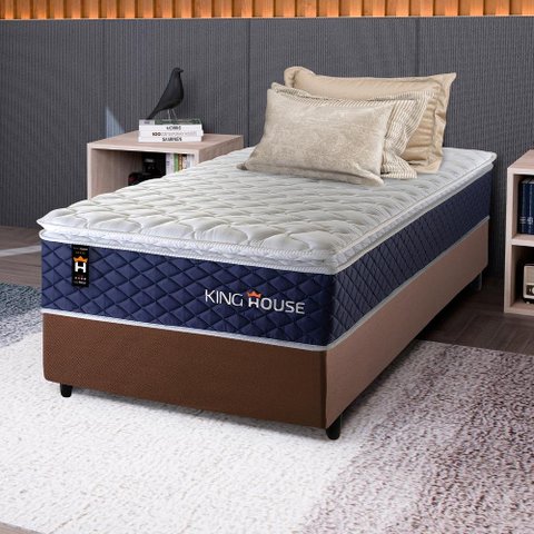 Conjunto Cama Box Solteiro c/ Molas Ensacadas Lagras Marrom 88x188x66