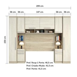Guarda Roupa Modulado Casal 8 Portas 2 Gavetas com Cabeceira 146cm Master Luciane Móveis - 4