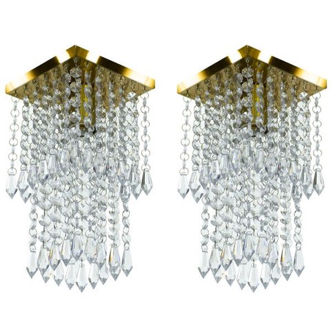 Kit 2 Lustre Plafon de Cristal Acrilico Spark Dourado