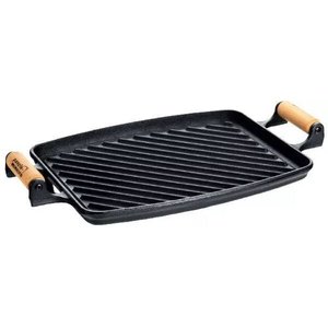 Chapa Grill de Ferro com Alça Madeira 33x25cm Panela Mineira