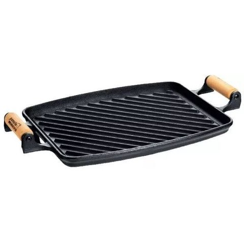 Chapa Grill de Ferro com Alça Madeira 33x25cm Panela Mineira