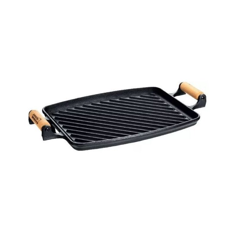 Chapa Grill de Ferro com Alça Madeira 33x25cm Panela Mineira Chapa Grill de Ferro com Alça Madeira 33x25cm Panela Mineira