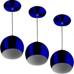 Kit 3 Pendentes Bola Pequena Alumínio 15cm Azul Metalico - 1