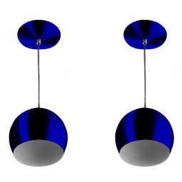 Kit 2 Pendentes Bola Pequena Alumínio 15cm Azul Metalico - 1