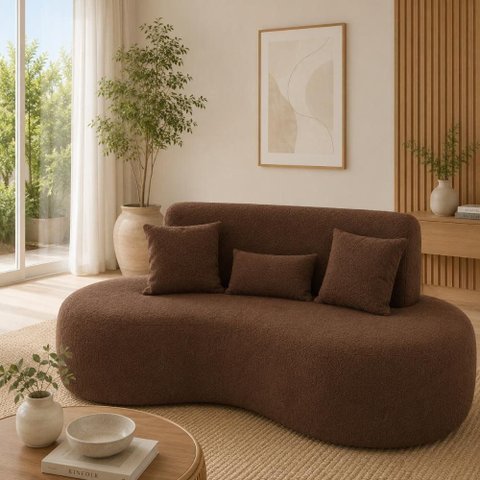 Sofá 2 Lugares Orgânico Curvo Sala de Estar Living 153 x 80 Pequeno com 3 Almofadas Casa Lar Cor: