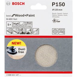 Jogo de Discos de Lixa M480 para Madeira e Pintura Grão 150 125mm 5 Peças - 2608621147 - BOSCH - 2