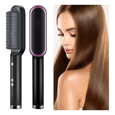 Escova Preta Elétrica Seca, Alisa E Modela Profissional Cerâmica