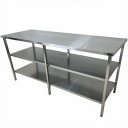 Ver imagem 2 de Mesa de Aço Inox Industrial 140x60x90 cm com 2 Prateleiras Plano Liso