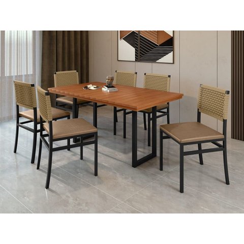 Conjunto Gourmet Ripada 6 Cadeiras 1,60x0,90 Itália Paonanda