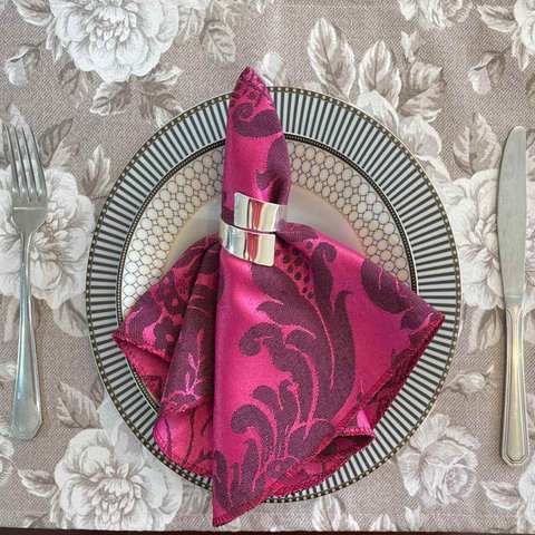 Kit 6 Guardanapo em Jacquard Pink e Preto 40x40cm