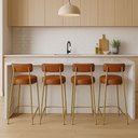 Ver imagem 1 de Banqueta Cozinha Alta com Encosto Industrial Dourado Kit 4 Londres Pu D03 - D'Rossi