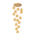 Ver imagem 1 de Pendente Moderno Dourado 15 Globos Pé Direito Duplo Escada