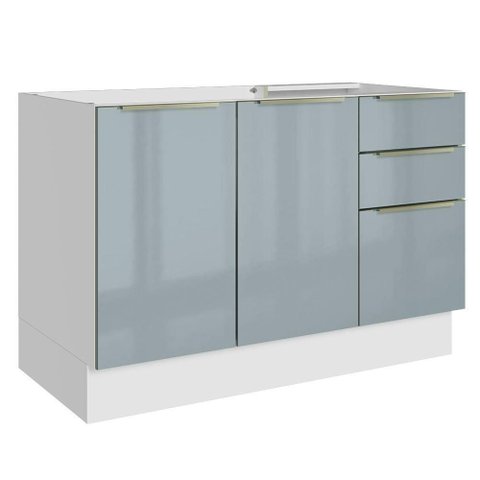 Balcão Gabinete de Pia 120 Cm 2 Portas 3 Gavetas (sem Tampo) Branco/cinza Lux Madesa Branco/cinza