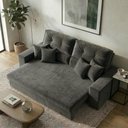 Ver imagem 1 de Sofá com Chaise Hera 3 Lugares Retrátil e Reclinável 170cm Grafite Suede