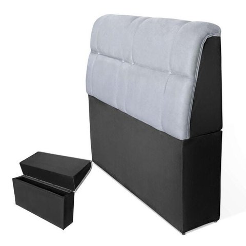 Cabeceira Imperador Para Cama Box Solteiro 120cm Suede - Renascer Decor:Cinza / Preto