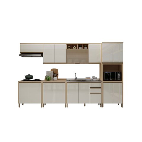 Cozinha Modulada Completa 7 Peças com Vidro e Tampo Brise Luciane Móveis