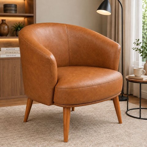 Poltrona Decorativa Linho Premium Base Madeira Maciça Luiza